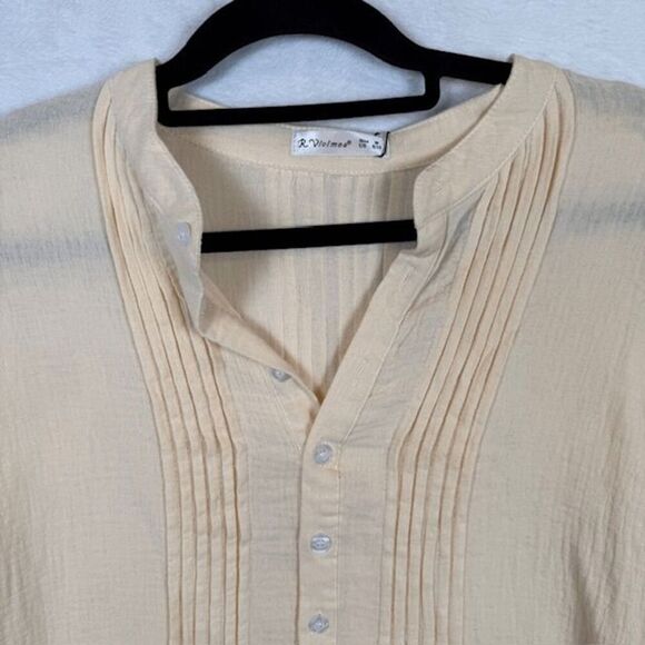 NWT R.Vivimos Tunic Dress Linen Buttons Long Sleeve Mini Ecru Beige Size Medium - Picture 3 of 10
